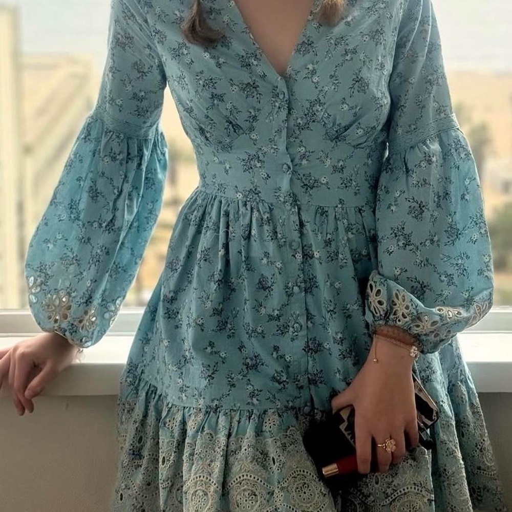 Anthropologie / A Collective Story Embroidered Balloon Sleeve Eyelet Dress XS - Picture 14 of 14